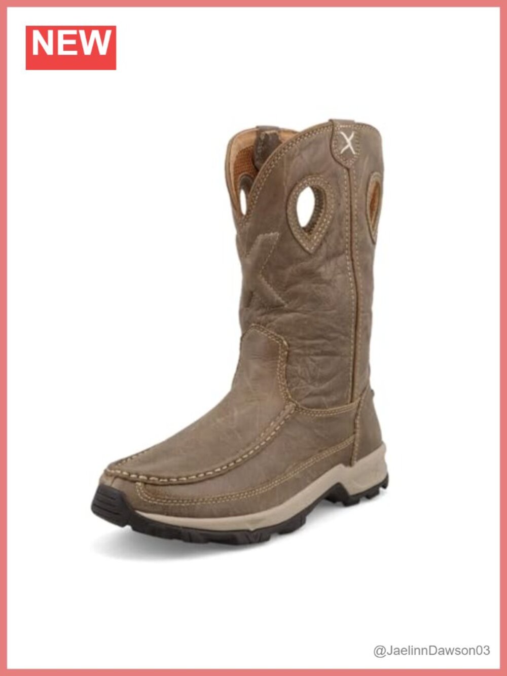 Western Leather Pull-On Hiking Boots Square Toe Mid-Calf